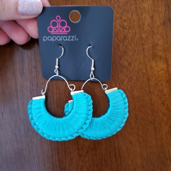 Blue yarn earrings